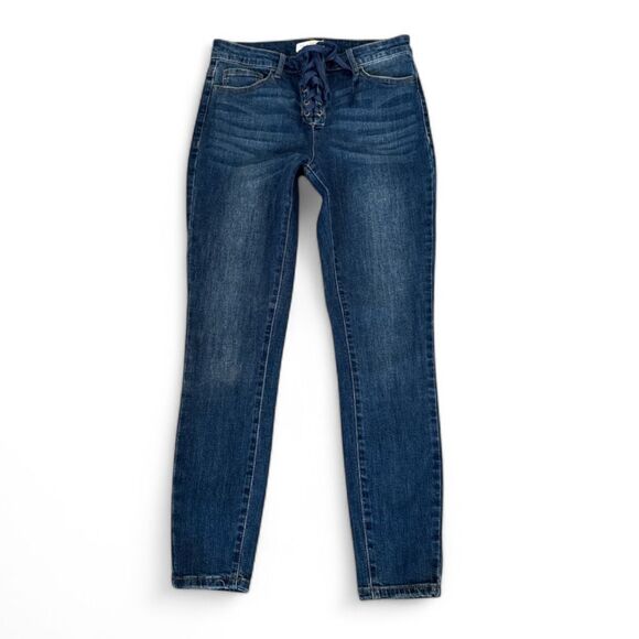 Sky and Sparrow Lace-Up Skinny Jeans Blue Mid-Rise Stretch Denim Small - Picture 1 of 6